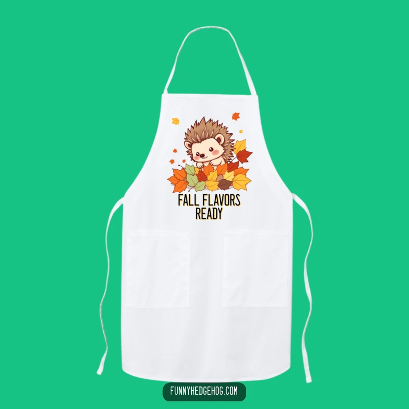 Funny Autumn Hedgehog Apron: Cute Spiky Kawaii Chef in Leaves, Kitchen Funny Gift