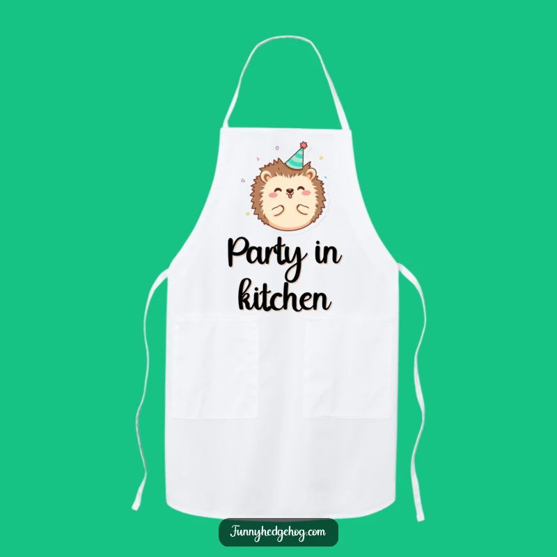 Funny Hedgehog Party Apron, Tiny Hat Confetti Kitchen Fun, Whimsical Humorous Gift