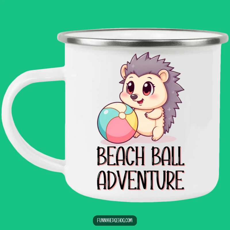 Funny Hedgehog Beach Ball Camping Mug - Adventure Fuel with Big Eyes