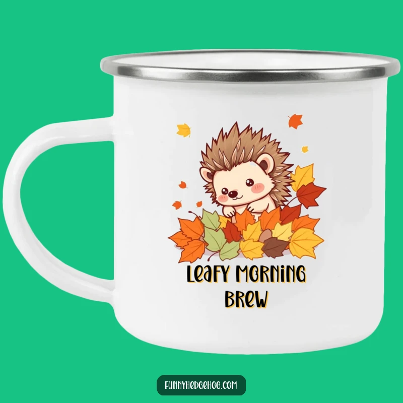 Funny Hedgehog Campfire Mug: Spiky Kawaii Pal in Leaves, Outdoor Funny Gift