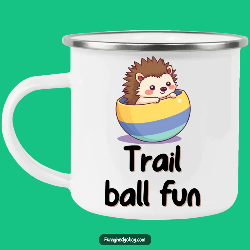 Funny Rolling Hedgehog Camping Mug, Playful Adventures & Humor