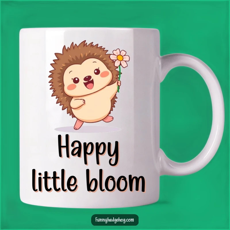 Funny Happy Hedgehog Mug: Joyful & Humorous Flower-Loving Gift