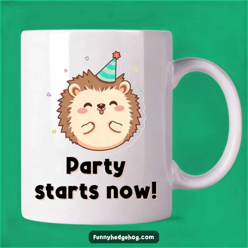 Funny Happy Hedgehog Mug, Party Hat Confetti Design, Perfect Whimsical Gift