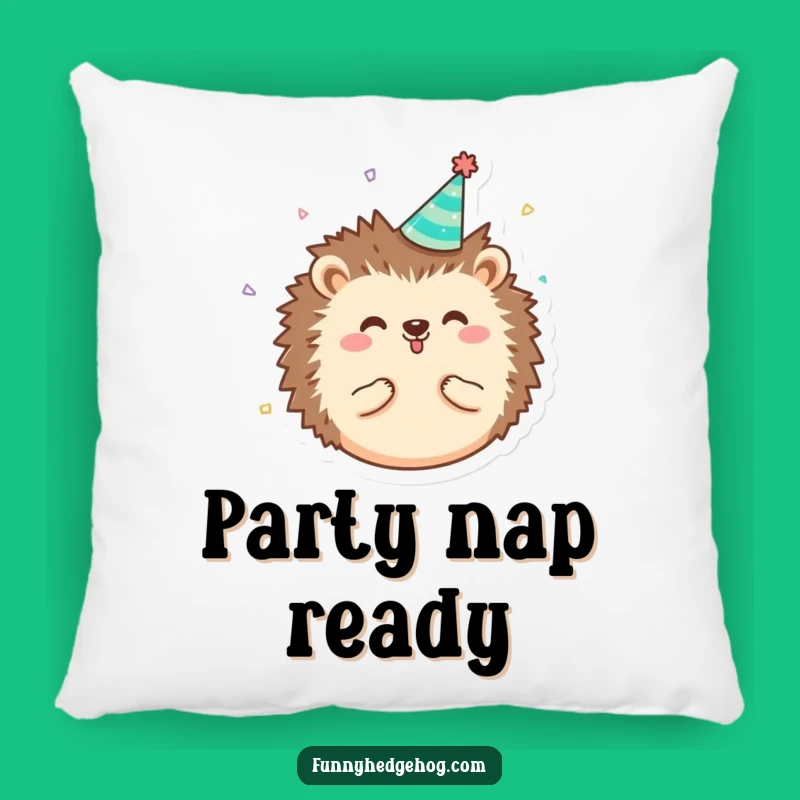 Cute Funny Hedgehog Pillow, Tiny Hat Confetti Accent, Cozy Whimsical Decor