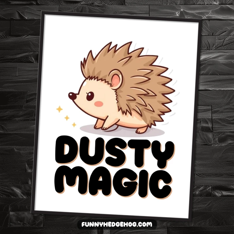 Funny digital art print of a hedgehog shape spinning with a trail of sparkling dust, ideal for printable wall decor.