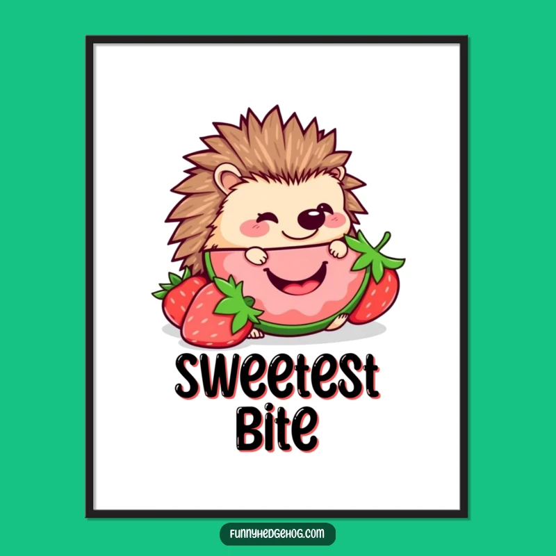 Funny Hedgehog Strawberry Art Print: Kawaii Nibbler Digital Decor, Sweet Funny Gift
