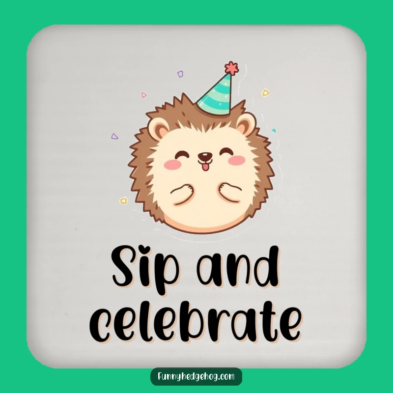 Funny Hedgehog Party Coaster Set, Tiny Hat Confetti Protection, Whimsical Humorous Decor