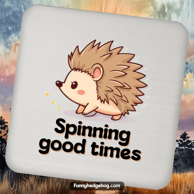 Funny drink coasters featuring a hedgehog shape spinning with a trail of sparkling dust, adding dazzling humor to tabletops.