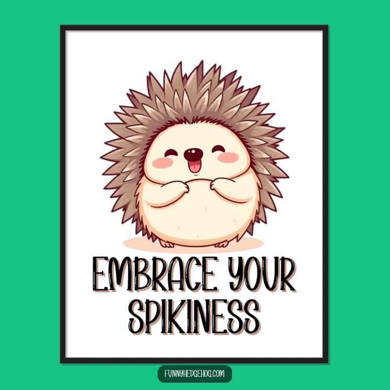 Funny Happy Hedgehog Poster, Joyful Unfurling Art, Hilarious Decor Gift