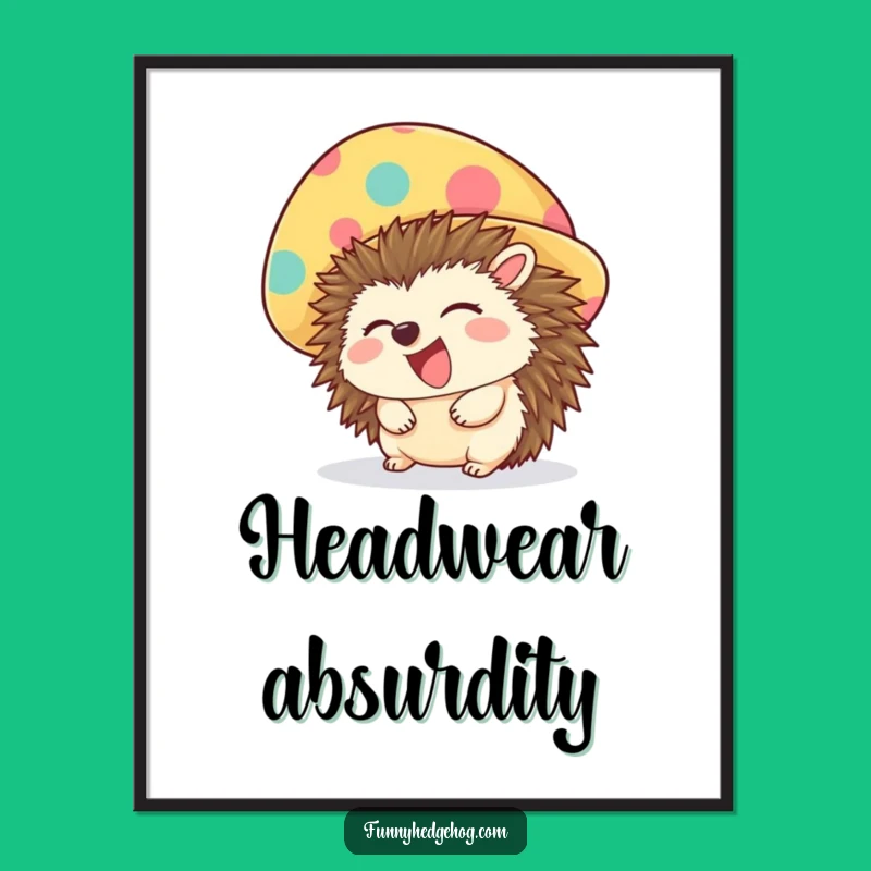 Funny Hedgehog Hat Poster - Giggling Wall Art for a Cheerful Home