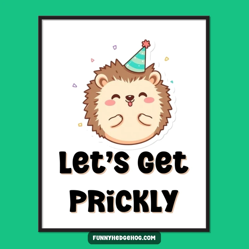 Funny Hedgehog Party Poster, Tiny Hat Confetti Art, Whimsical Humorous Wall Decor