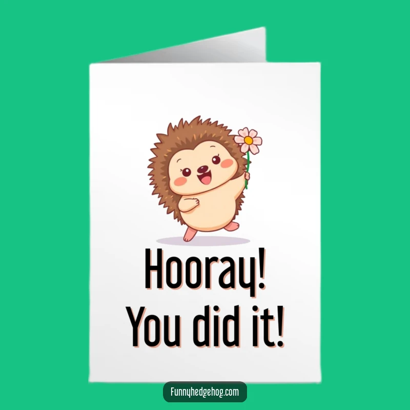 Free Printable Congrats Card: Hopping Hedgehog's Success - Humorous Downloadable Celebration