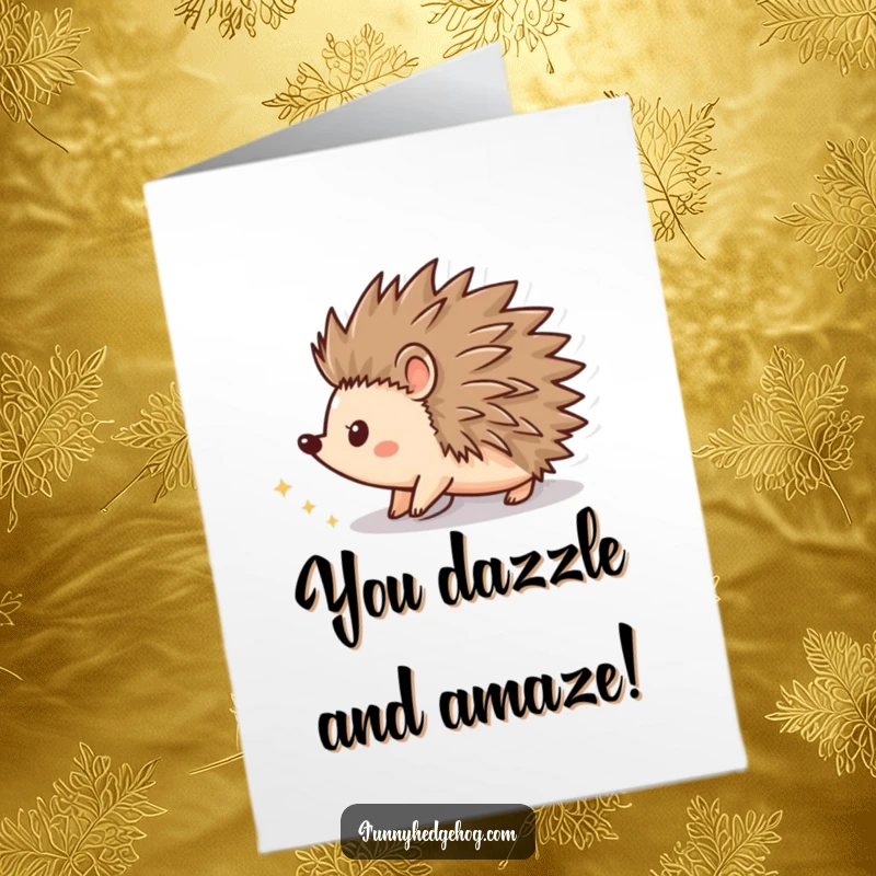 Funny Free Printable Congratulations Card: A hedgehog spins rapidly, leaving a glittering trail of dust. Celebrate their success with sparkle.