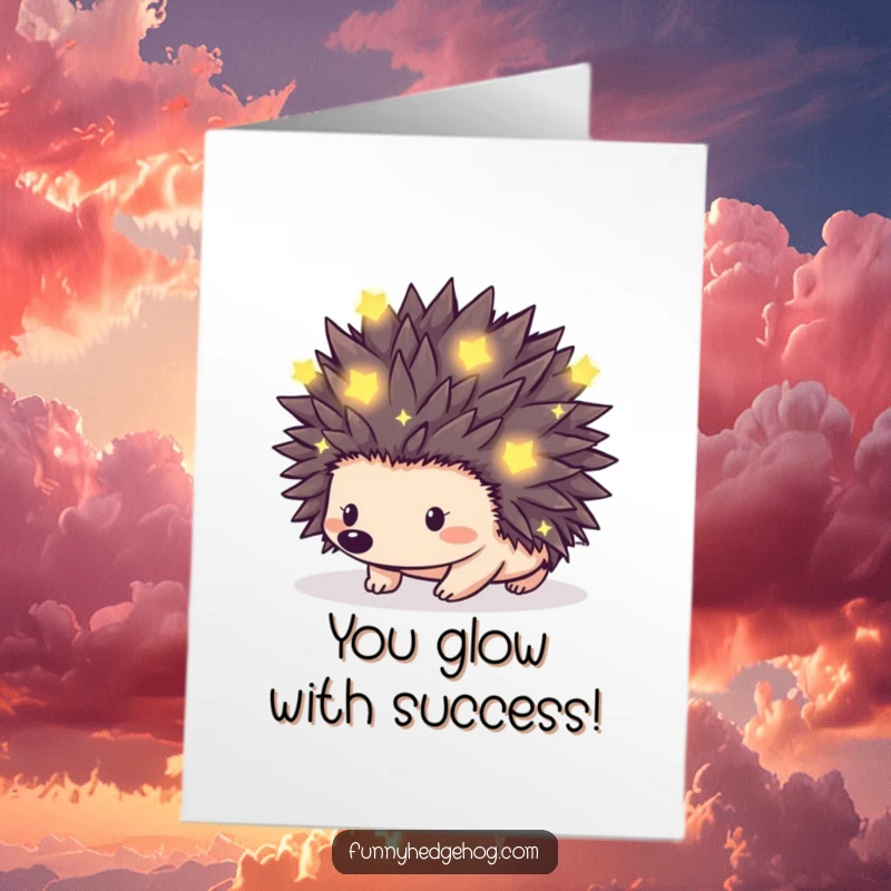 Funny Free Printable Congratulations Card: A hedgehog's spiky back glows with numerous tiny, bright fireflies. A radiant celebration.