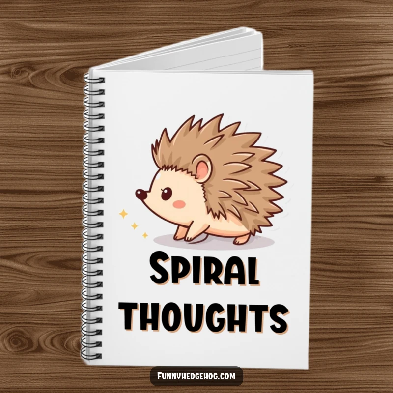 Funny notebook featuring a hedgehog shape spinning with a trail of sparkling dust, perfect for journaling and creative writing.