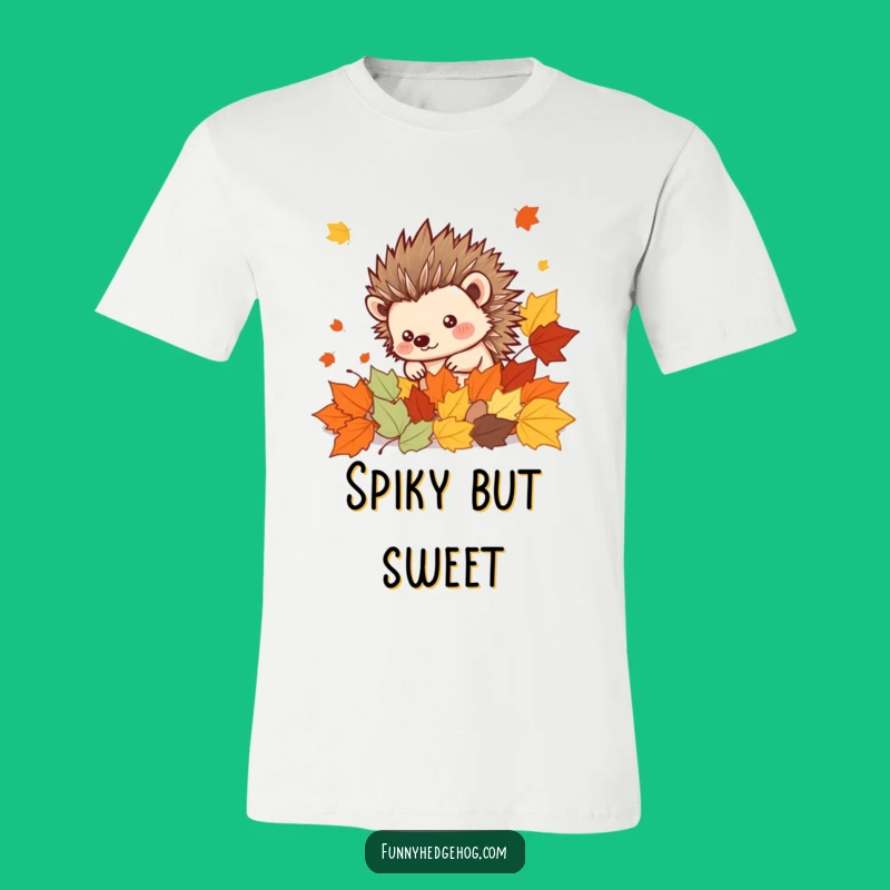 Funny Hedgehog Autumn Leaves T-Shirt: Cute Spiky Kawaii Pal Tee, Perfect Funny Gift